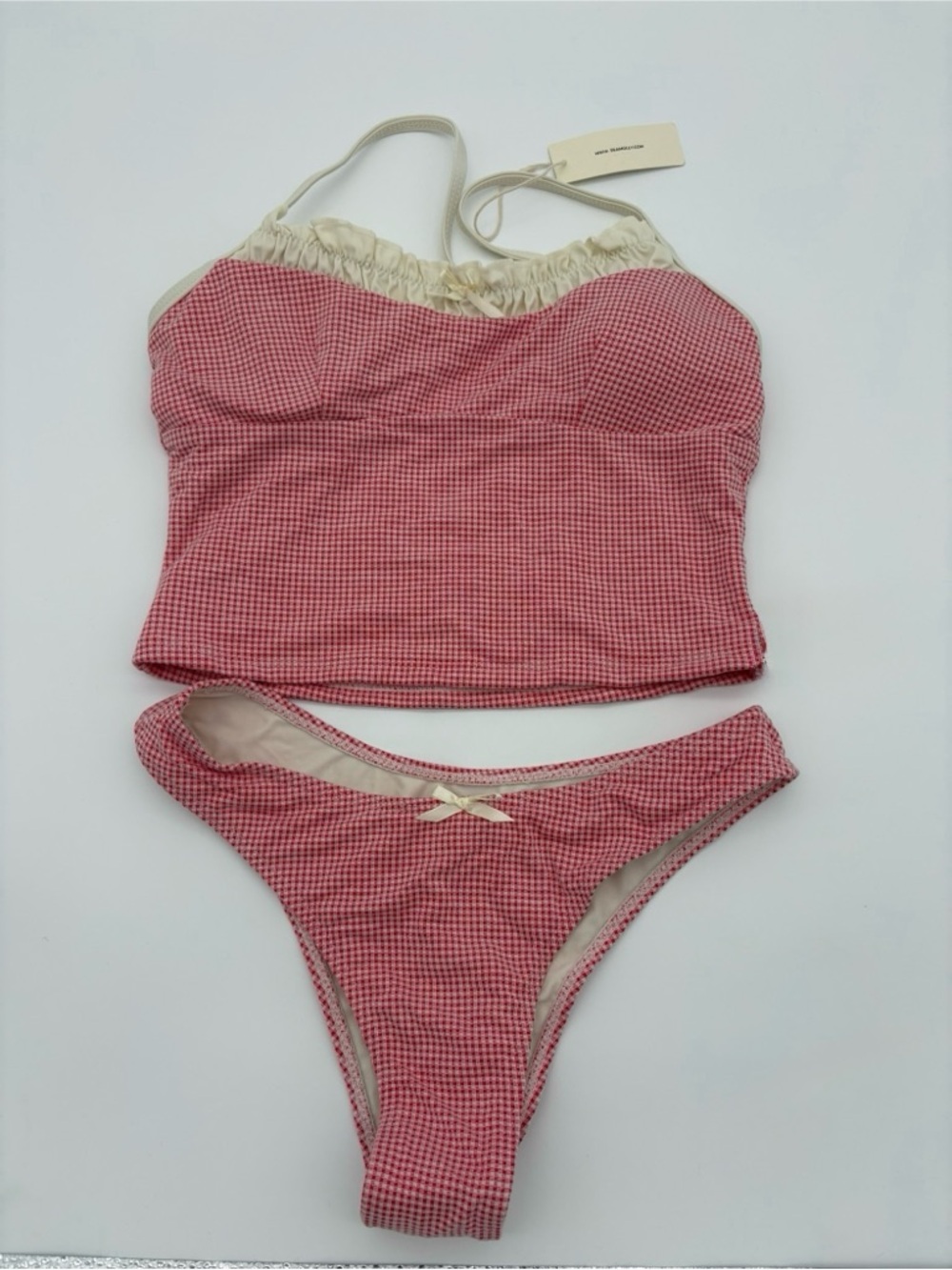 Red Gingham Tank Bikini Set with Cream Trim NWT